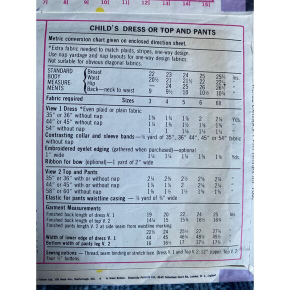 Simplicity 7063 Sewing pattern girls dress top pants 1960s size 6 - Picture 5 of 5